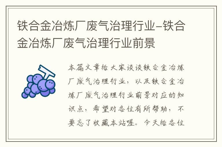 铁合金冶炼厂废气治理行业-铁合金冶炼厂废气治理行业前景