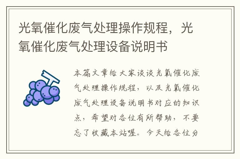 光氧催化废气处理操作规程，光氧催化废气处理设备说明书