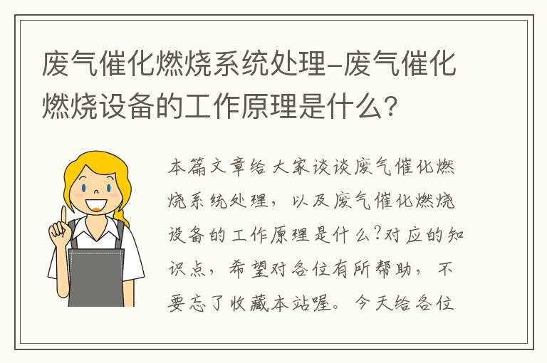 废气催化燃烧系统处理-废气催化燃烧设备的工作原理是什么?