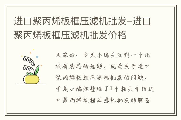 进口聚丙烯板框压滤机批发-进口聚丙烯板框压滤机批发价格