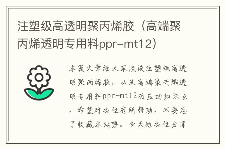 注塑级高透明聚丙烯胶（高端聚丙烯透明专用料ppr-mt12）