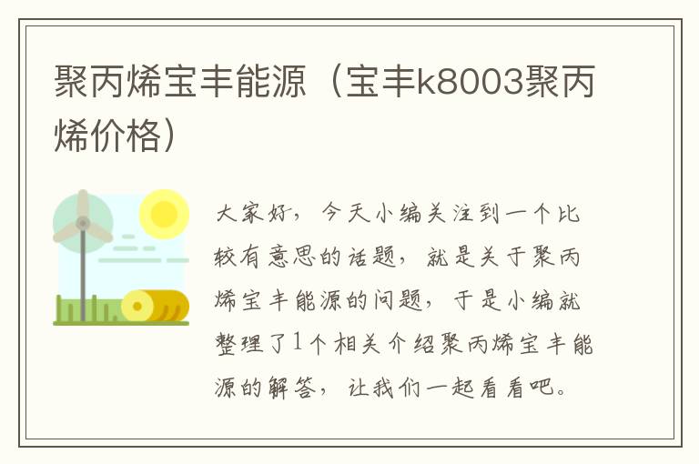 聚丙烯宝丰能源（宝丰k8003聚丙烯价格）