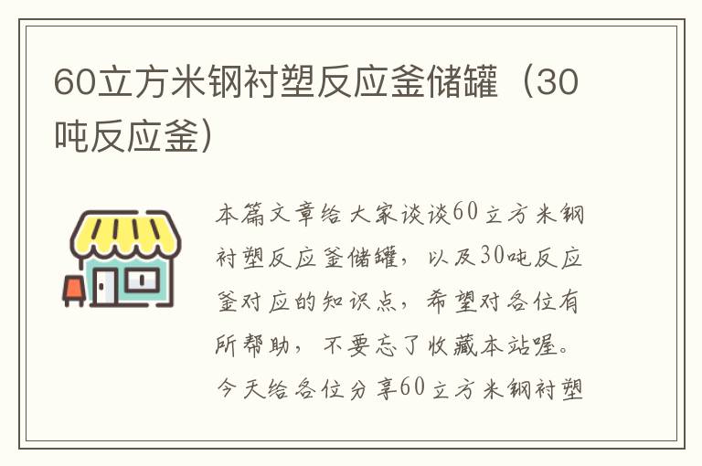 60立方米钢衬塑反应釜储罐（30吨反应釜）