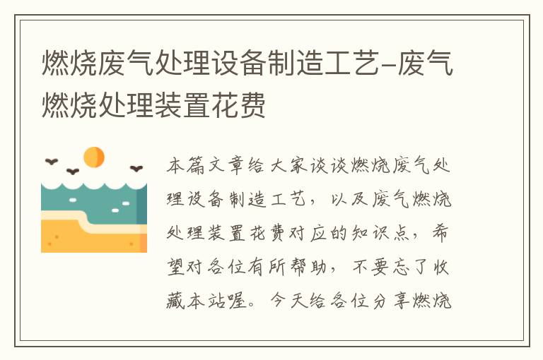 燃烧废气处理设备制造工艺-废气燃烧处理装置花费