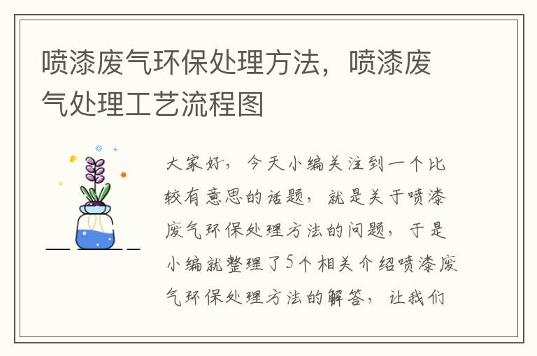 喷漆废气环保处理方法，喷漆废气处理工艺流程图