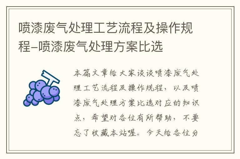 喷漆废气处理工艺流程及操作规程-喷漆废气处理方案比选