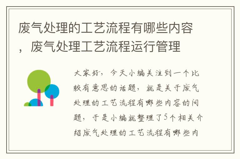 废气处理的工艺流程有哪些内容，废气处理工艺流程运行管理