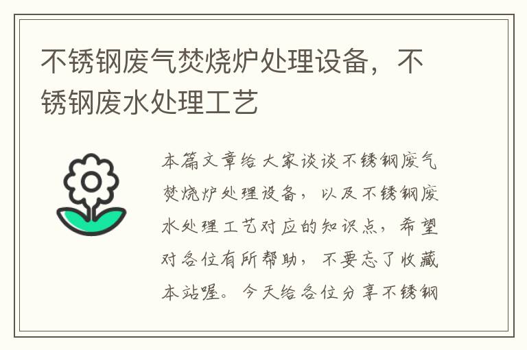 不锈钢废气焚烧炉处理设备，不锈钢废水处理工艺